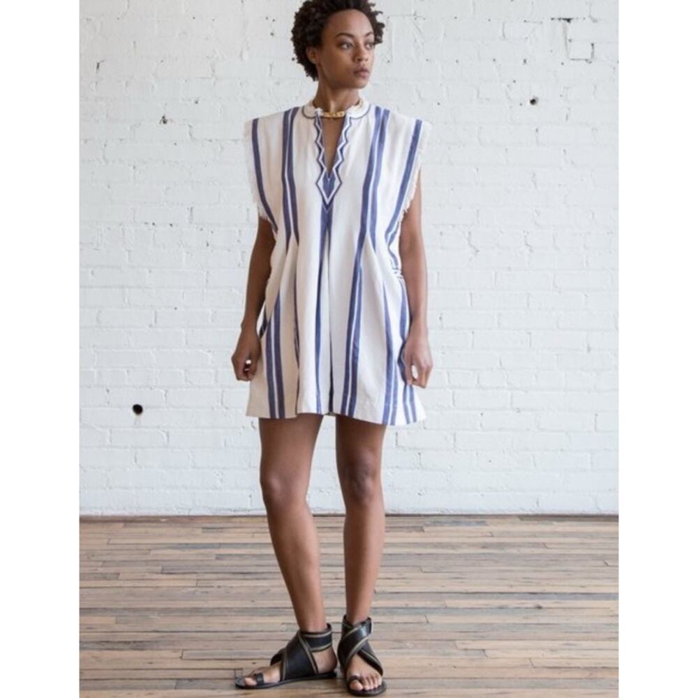 Etoile Isabel Marant Denzie Cotton Canvas Striped Poncho Mini Dress L